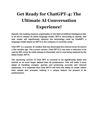 Get Ready for ChatGPT-4 The Ultimate AI Conversation Experience!