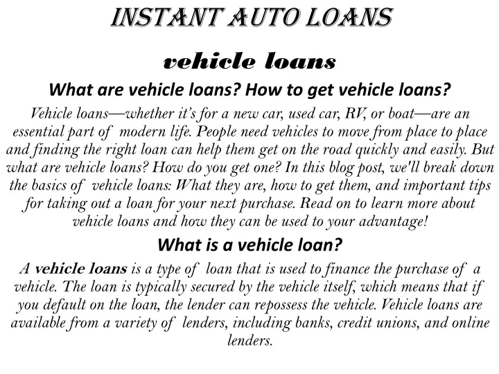 instant auto loans