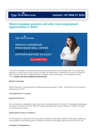 Which Canadian province will offer more employment opportunities in 2023