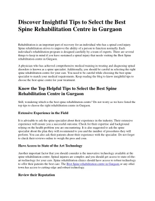 Discover Insightful Tips to Select the Best Spine Rehabilitation Centre in Gurgaon