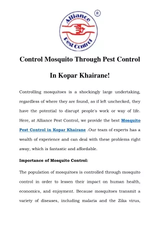 Mosquito Pest Control in Kopar Khairane Call-9833024667