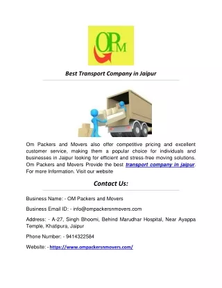 Best Transport Company in Jaipur