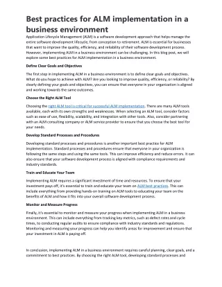 Best practices for ALM implementation in a business environment