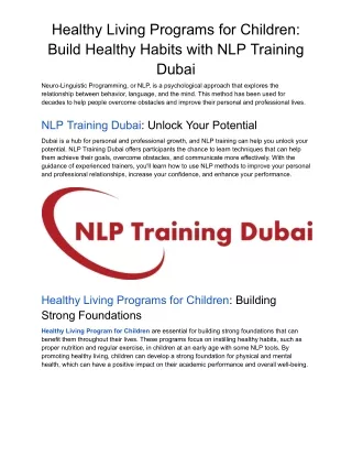 Healthy Living Programs for Children_ Build Healthy Habits with NLP Training Dubai