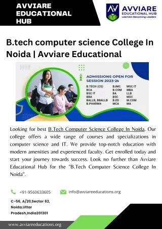B.tech computer science College In Noida | Avviare Educational
