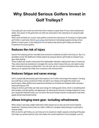 Why Should Serious Golfers Invest in Golf Trolleys