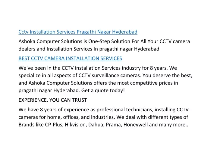 cctv installation services pragathi nagar