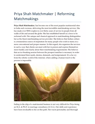 Priya Shah Matchmaker | Reforming Matchmakings
