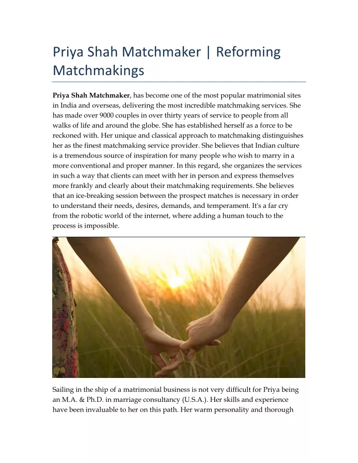 priya shah matchmaker reforming matchmakings