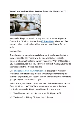 Travel in Comfort: Limo Service from JFK Airport to CT
