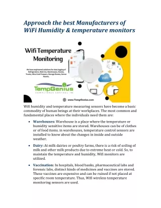 Approach the best Manufacturers of WiFi Humidity & temperature monitors