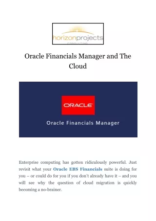 Oracle Financials Manager and The Cloud