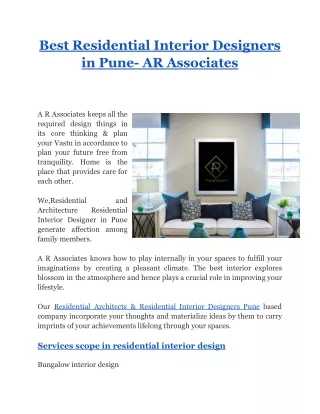 Best Residential Interior Deigner in pune