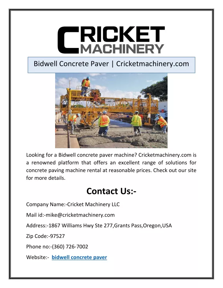 bidwell concrete paver cricketmachinery com