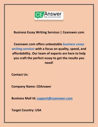 Business Essay Writing Services | Ceanswer.com
