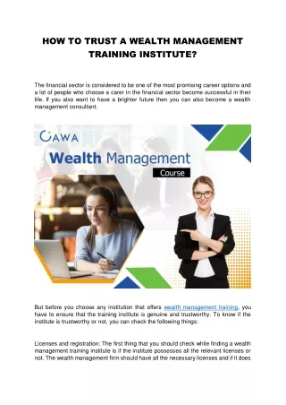 HOW TO TRUST A WEALTH MANAGEMENT TRAINING INSTITUTE