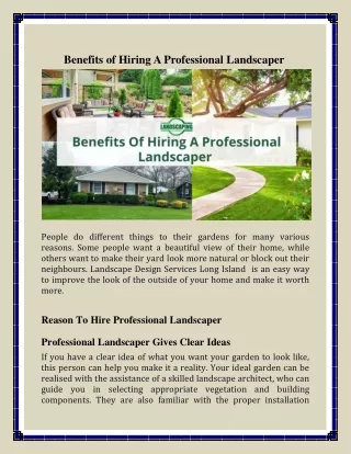 Benefits Of Hiring A Professional Landscaper