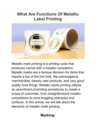 what are functions of metallic label printing