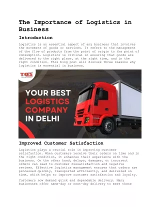 the importance of logistics in business