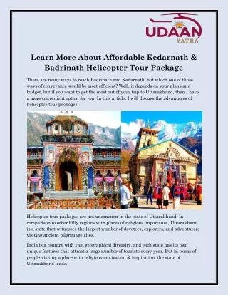 Helicopter Tour to Badrinath and Kedarnath