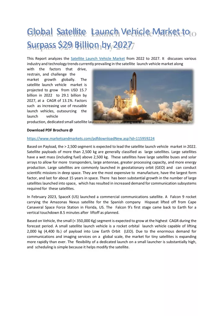 global satellite launch vehicle market to surpass 29 billion by 2027