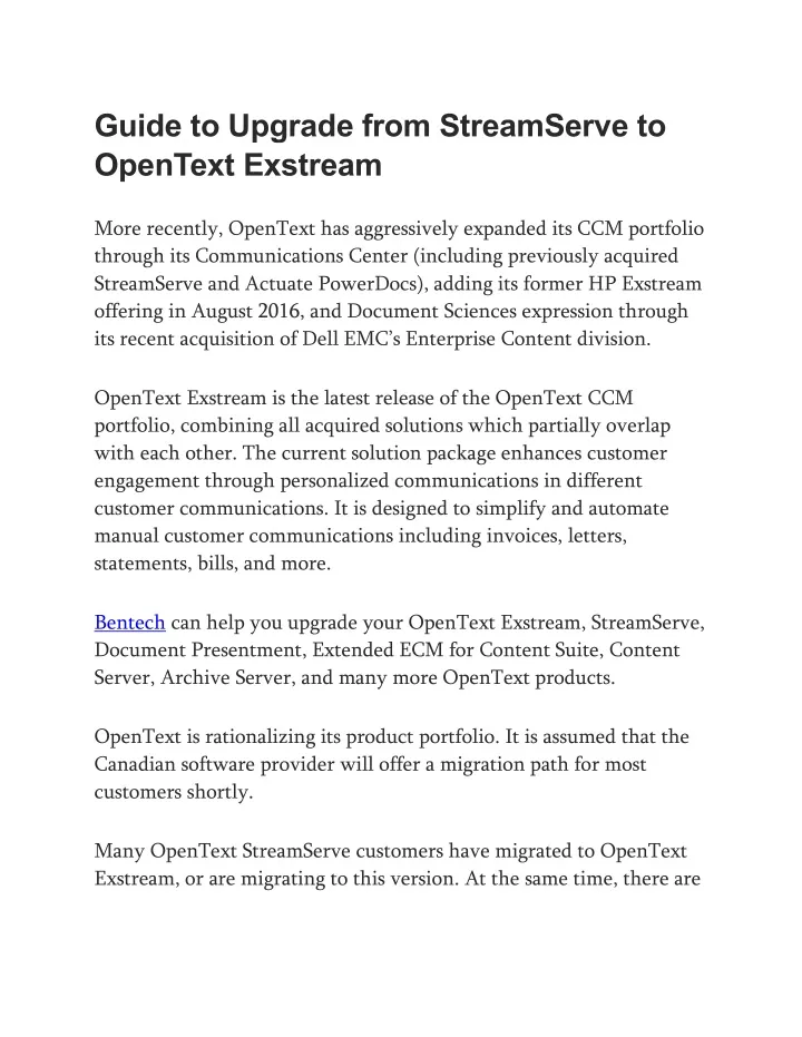 guide to upgrade from streamserve to opentext