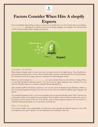 Factors Consider When Hire A shopify Experts