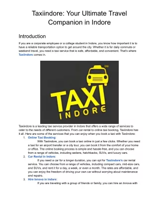 Taxiindore_ Your Ultimate Travel Companion in Indore