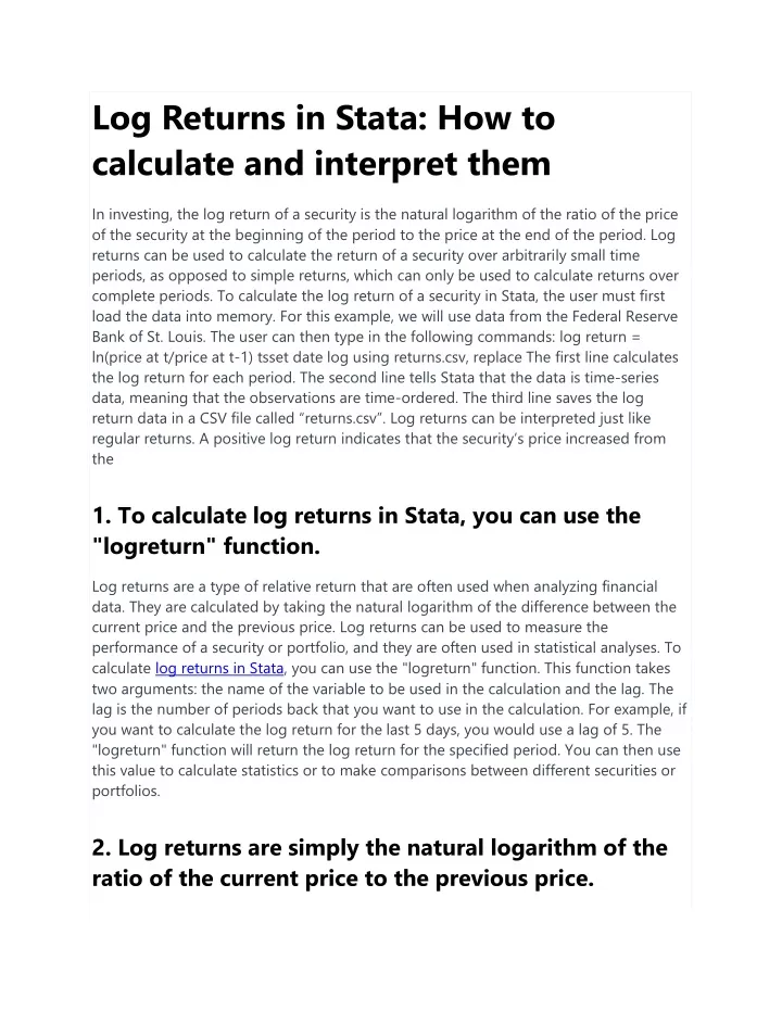 log returns in stata how to calculate