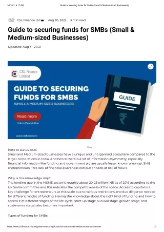 Guide to securing funds for SMBs (Small & Medium-sized Businesses) | csl finance