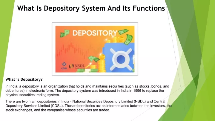 what is depository system and its functions