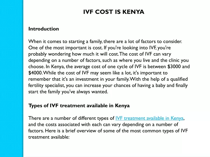 ivf cost is kenya