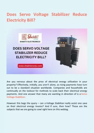 does servo voltage stabilizer reduce electricity