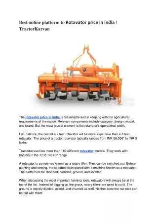 Best online platform to Rotavator price in india _TractorKarvan