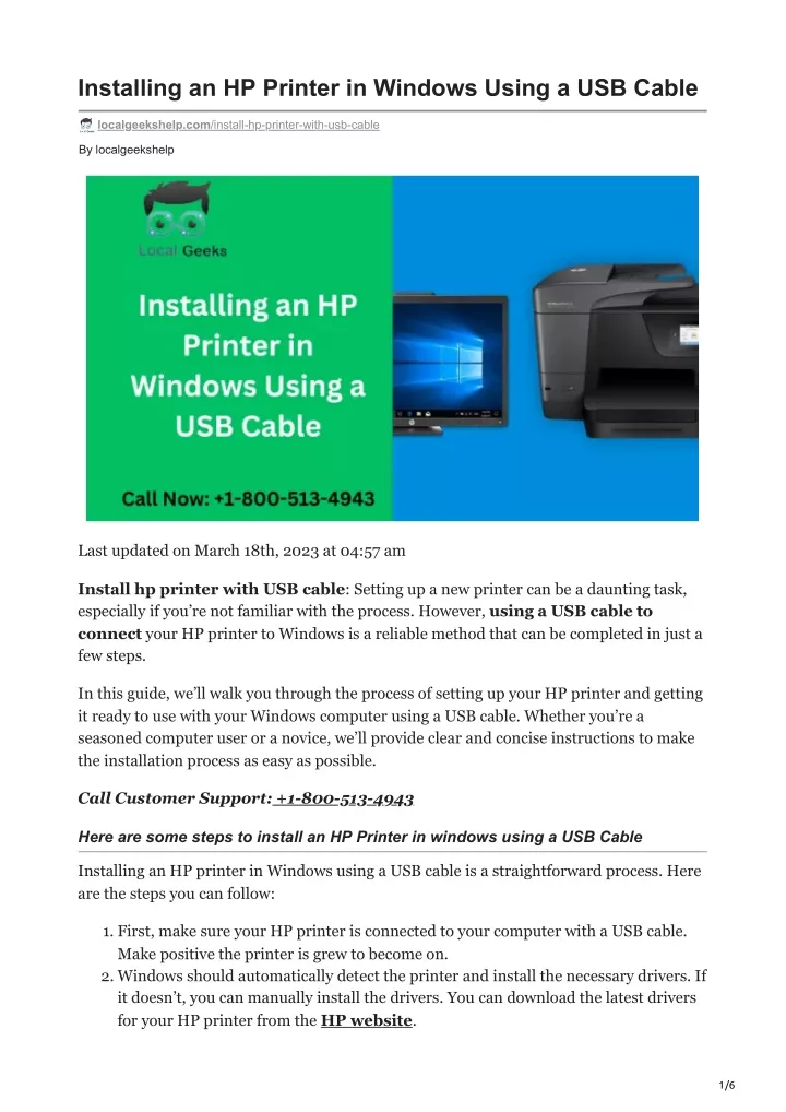 installing an hp printer in windows using