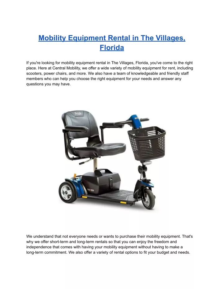 mobility equipment rental in the villages florida