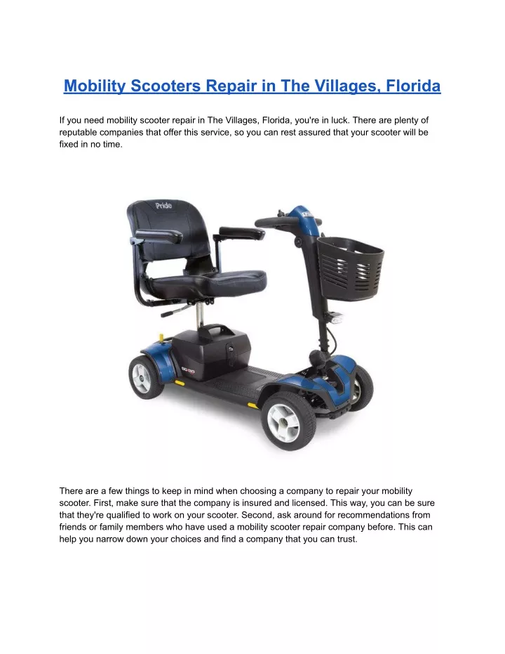 mobility scooters repair in the villages florida