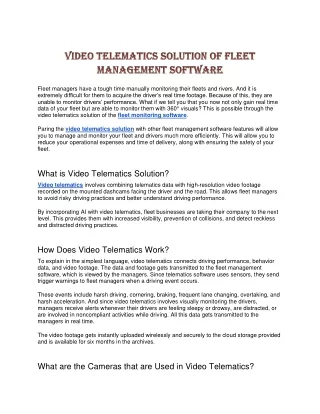 Video Telematics Solution of Fleet Management Software