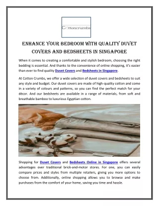 Enhance your Bedroom with Quality Duvet Covers and Bedsheets in Singapore