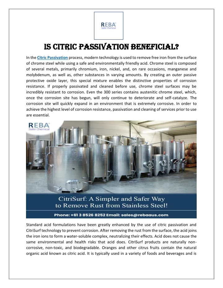 is citric passivation beneficial is citric