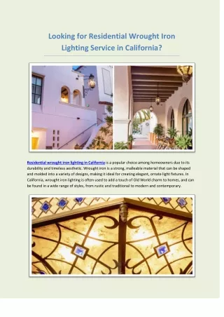 Looking for Residential Wrought Iron Lighting Service in California