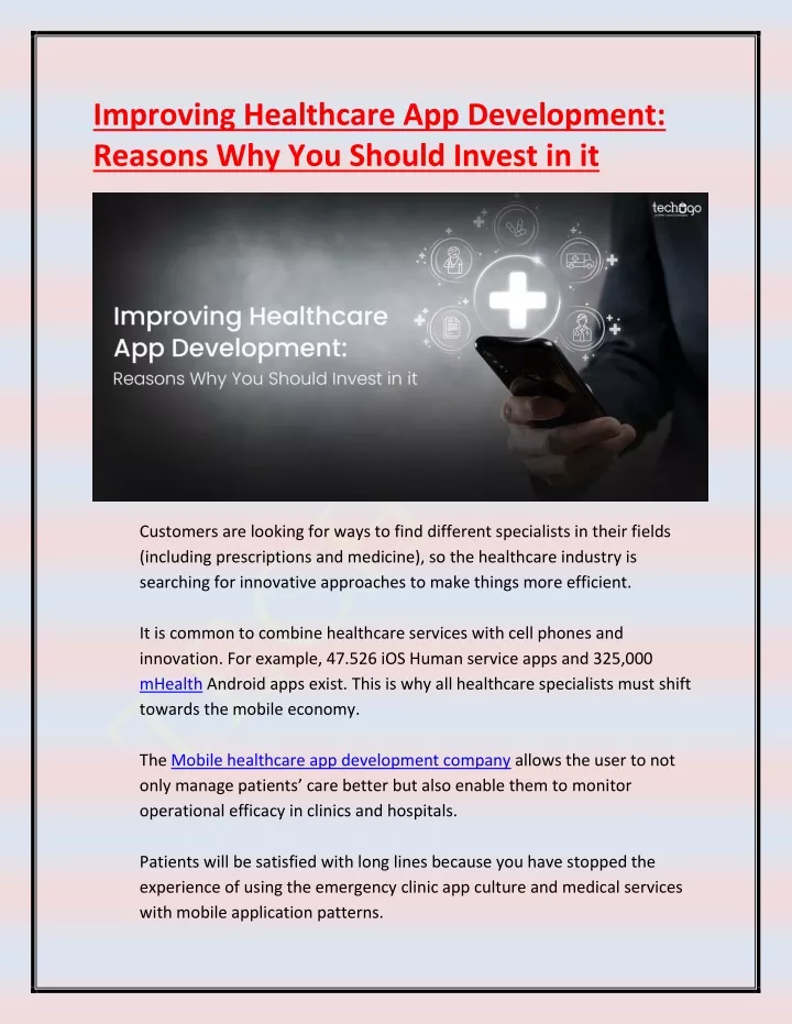 improving healthcare app development reasons