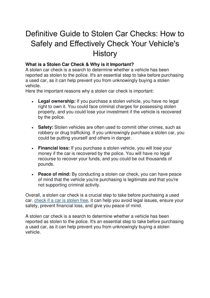 definitive guide to stolen car checks