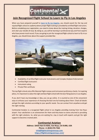 Join Recognized Flight School to Learn to Fly in Los Angeles