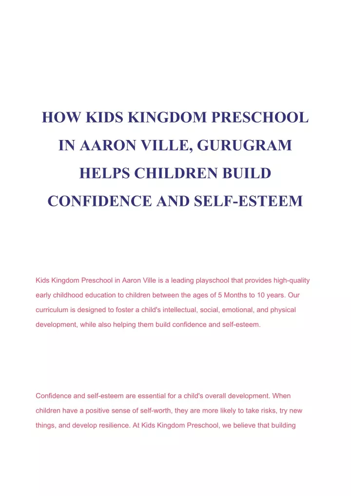 how kids kingdom preschool