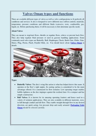 Valves Oman types and functions