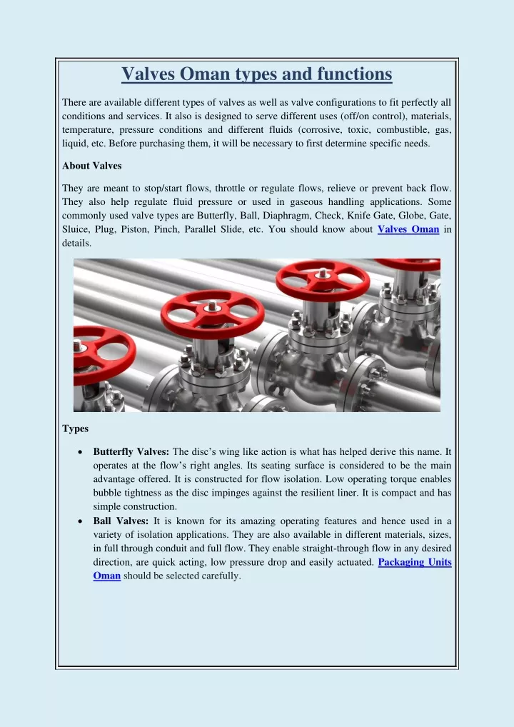 valves oman types and functions