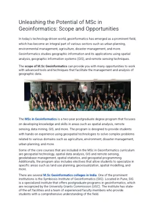 unleashing the potential of msc in geoinformatics