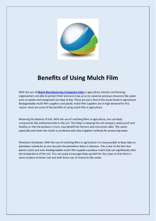 Benefits of Using Mulch Film