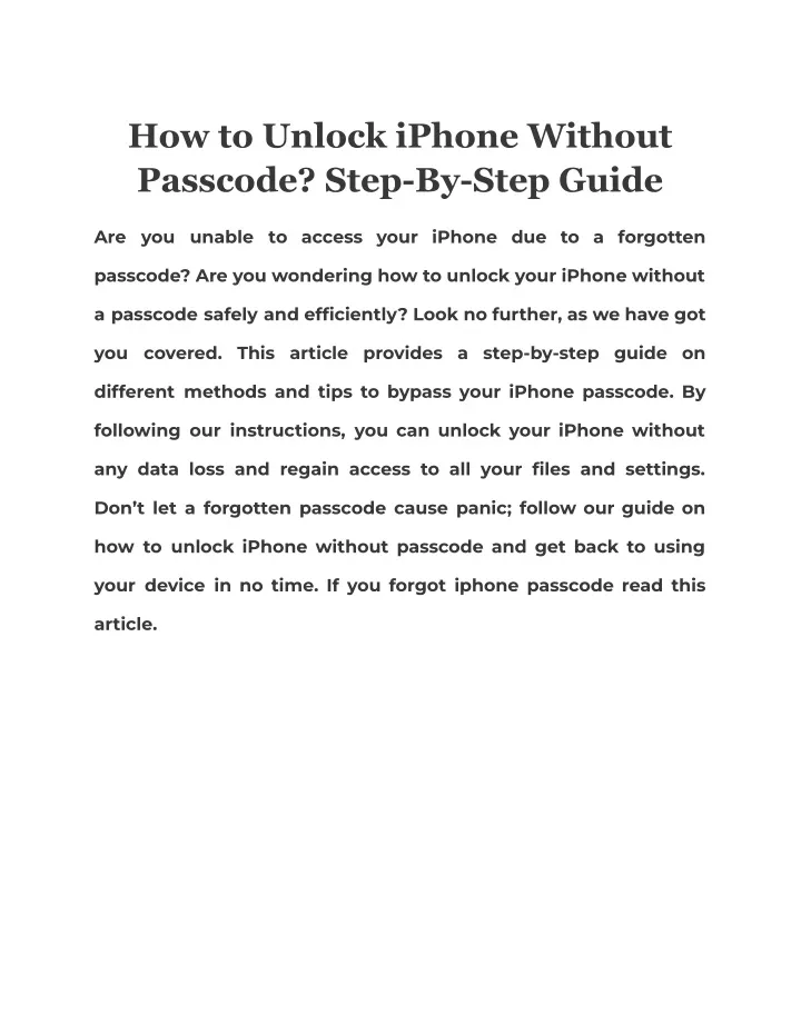 how to unlock iphone without passcode step